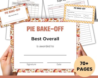 Pie Bake Off-wedstrijd, prijscertificaat bakwedstrijd, scorekaart, stemkaarten, taartbakwedstrijdkit, taartdagfeest, taartproeverij