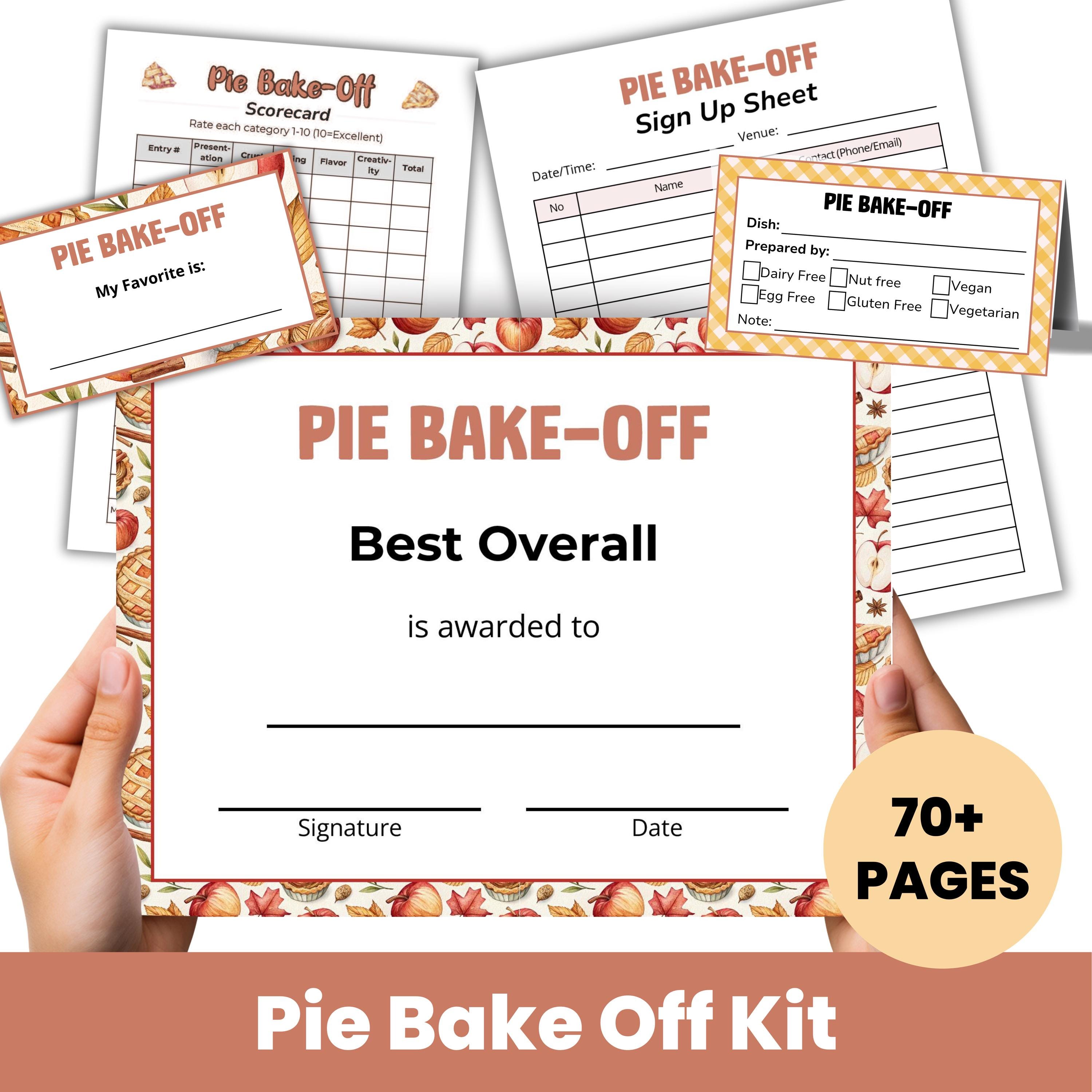Pie Back Off Pie Bake off Competition, Baking Contest Awards Certificate, Score Card ...