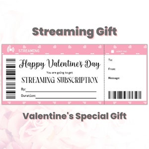 Personalized Valentines Day Streaming Subscription Gift Certificate Template Editable, Movie Lover Gift For Girlfriend, Drama Gift Voucher