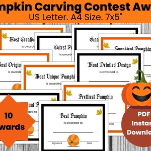 Pumpkin Carving Award Certificates, Pumpkin Contest Ballot Cards ...