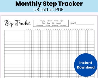 Monthly Step Tracker, Steps Tracker, Editable Printable Exercise Tracker, Health Tracker, Workout Tracker, Fitness Goals, Fitness Gifts for
