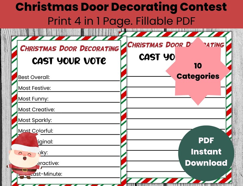 Christmas Door Decorating Contest Award Certificates and Voting Cards
