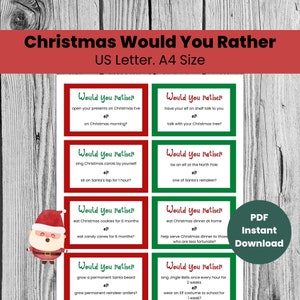 Printable Christmas Would You Rather, Christmas Games for Family, Fun Christmas Games Ideas, Christmas Party Game, Holiday Party Games for