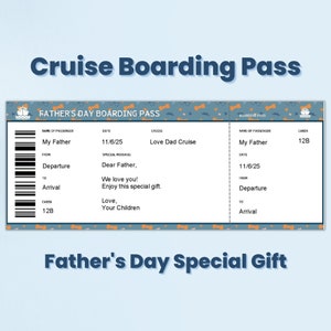 Billet de croisière pour la fête des pères, carte d'embarquement, bon de croisière, billet de croisière surprise, cadeau papa significatif de la part des enfants