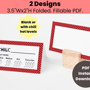 Chili Cook off Folded Place Card Template, Chili Cook off Label, Chili ...