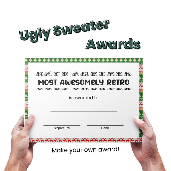 Ugly Sweater Award Certificates, Ugly Sweater Party Award Template Editable, Ugly Xmas Sweater Party for Office, Christmas Contest for Adult