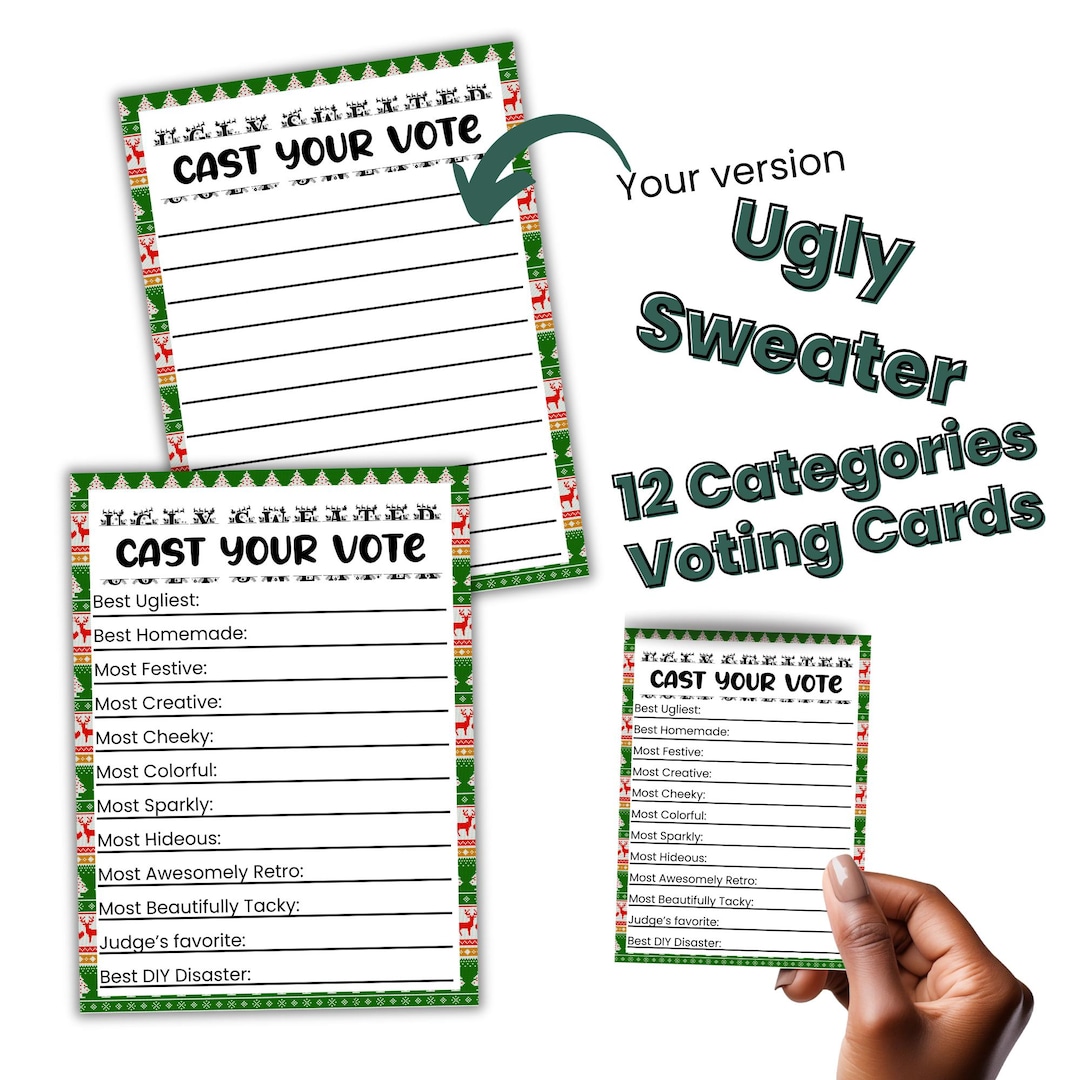 Ugly Sweater Voting Cards 12 Categories, Ugly Sweater Ballot, Cast Your ...