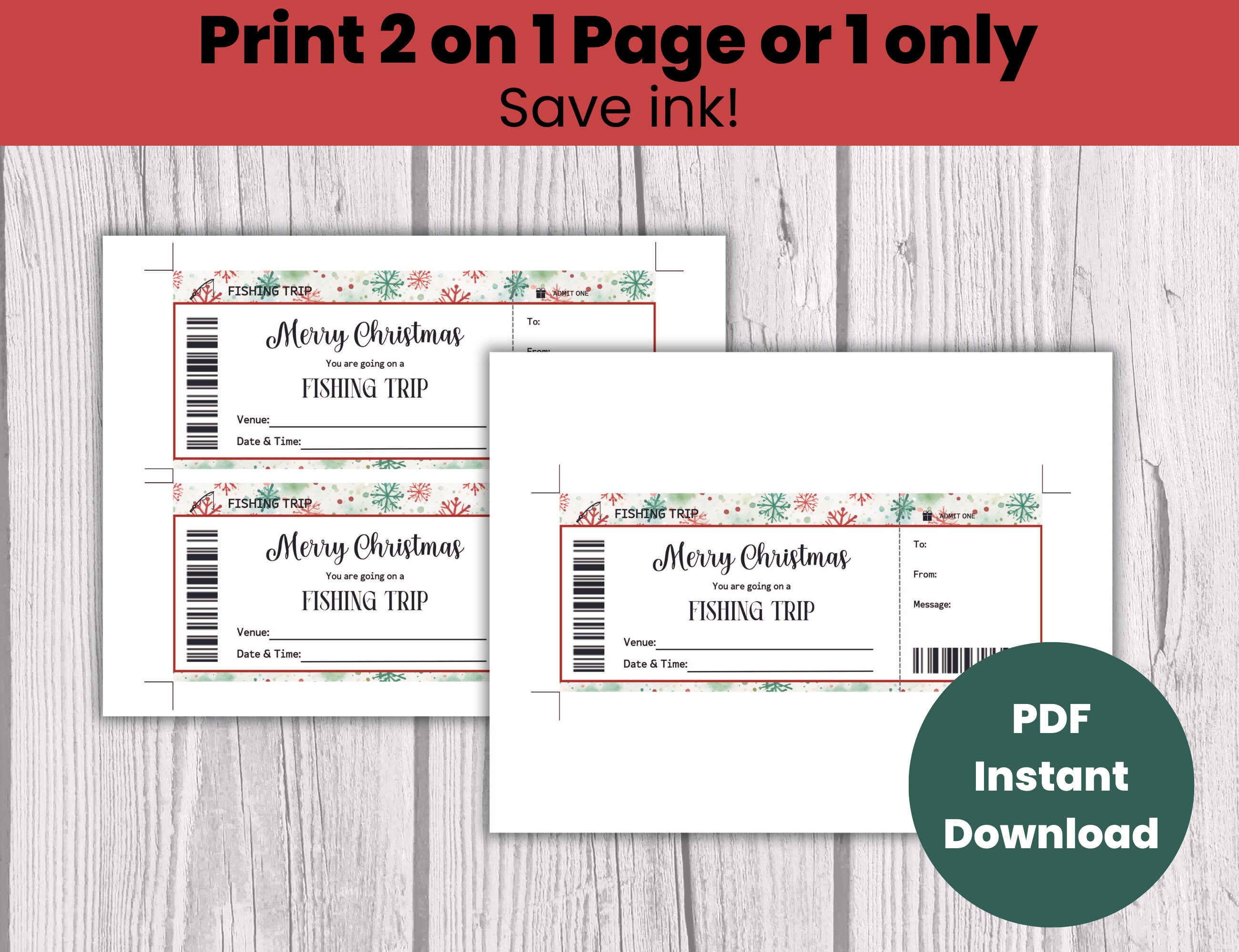 Personalized Fishing Voucher, Christmas Fishing Trip Ticket Gift