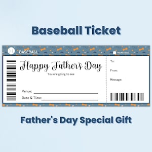 Vatertag Baseball Ticket Geschenkgutschein Vorlage bearbeitbar, Baseball Dad Geschenk von Kindern, Baseball Opa, Bonus Dad Geschenk, Event Ticket