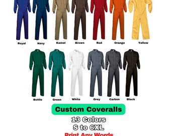 Custom Work Coverall, Your Words, text, logo or design printed on Work Jumpsuit women's coverall, men's jumpsuit, Personalized Work Overall