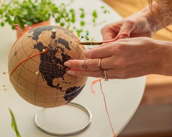 Cork Globe with Pins - Eco Friendly Cork Travel globe with pins, Track Your Global Adventures in Style