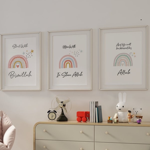 3 Führungskräfte Islam Bebe | Islamische Kindermalerei | Dekoration Baby Room Poster | Muslimischer Kindergarten | Koran-Poster