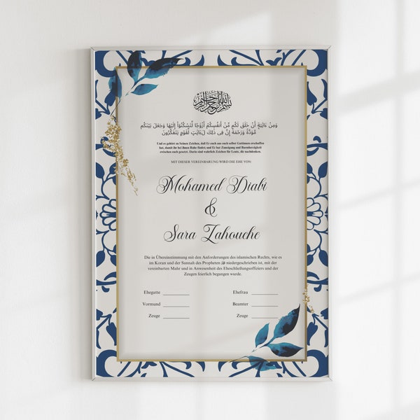 Islamische Eheurkunde Nikkah Zertifikat Personalisiert Nikkah Nama - Printable Art