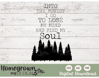 Into The Forest I Go To Lose My Mind And Find My Soul SVG - John Muir Quote - Nature Love SVG - Tree SVG - Digital Download