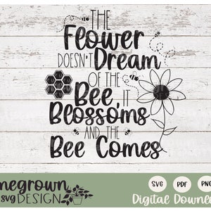 La flor no sueña con la abeja, florece y la abeja viene SVG - Cita inspiradora de abejas - Suministro de letreros de abejas - Suministro de letreros de jardín