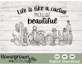 Life Is Like A Cactus Prickly But Beautiful - Inspirational Plant Quote - Inspirational SVG - Cactus PDF - Botanical Svg - Life Svg