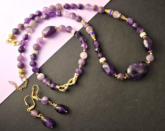 Amethyst Jewelry Set: Handmade Necklace, Bracelet & Dangle Earrings Gift for her Anniversary gift