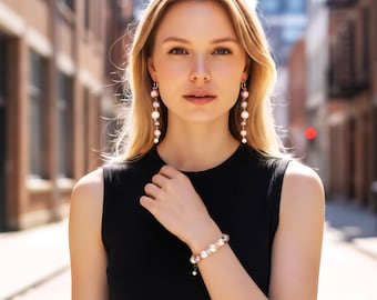 Multicolor Pearl Jewelry for Women Celestial Round beads Necklace Earrings & Bracelet Gift for Her