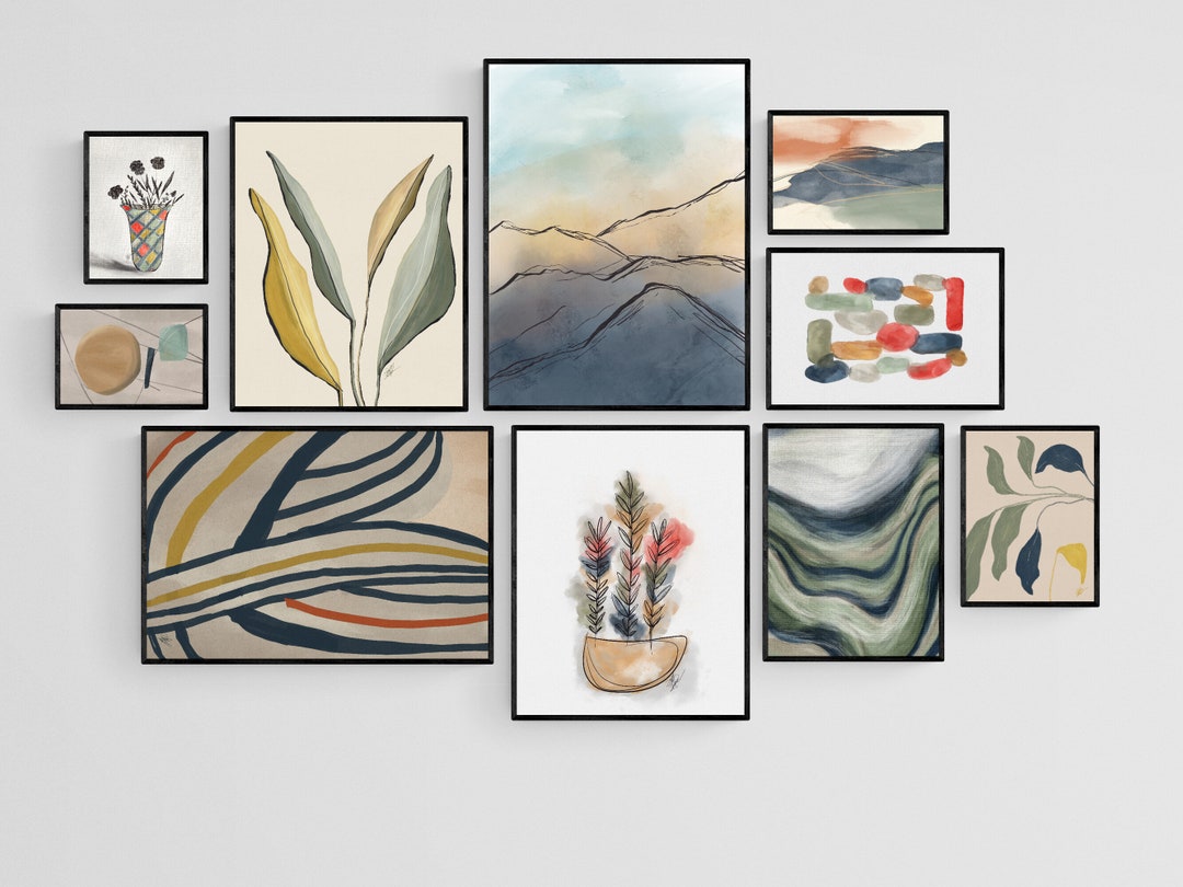 Eclectic Modern Colorful Gallery Wall Set of 10 Prints, Downloadable Abstract Art Bundle