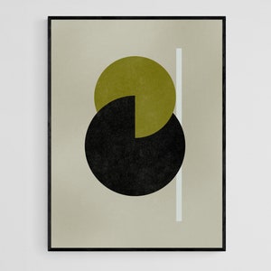 Modern Minimalist Art Print, Mid Century Modern Geometric Wall Art, Abstract Olive Green Black Printable Art Poster, Circle Shapes Art Print