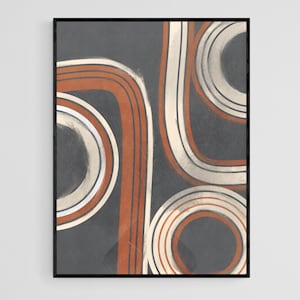 Abstract Boho Shapes and Lines Wall Art Print, Gray Rust Beige Printable Art, Burnt Orange Art Print, Abstract Gray Poster Digital Download