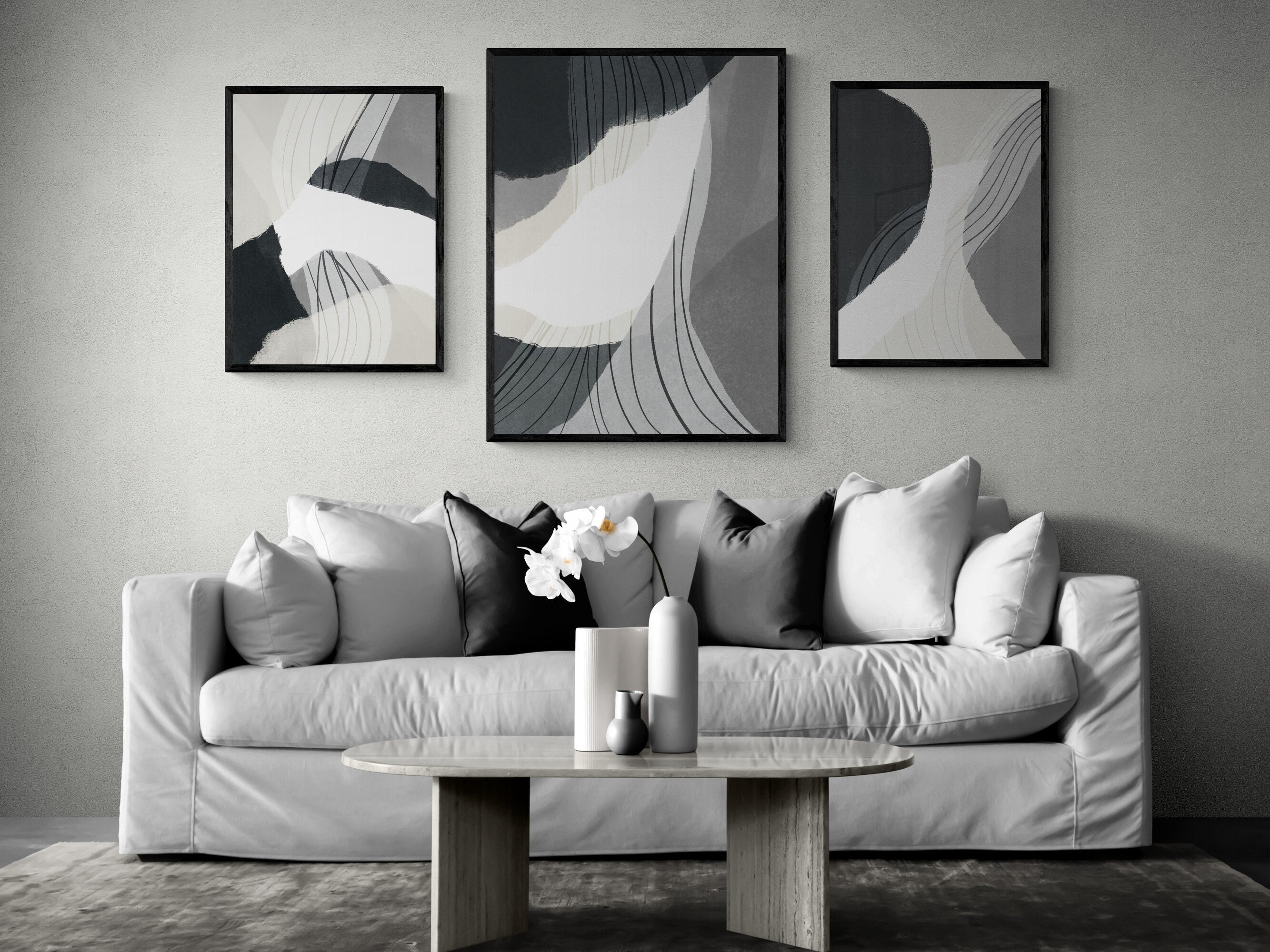 Abstract Minimalist Wall Art Set of 3 Downloadable Prints, Simple ...