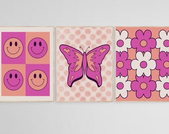 Pink Wall Art Collage, Preppy Wall Art, Dorm Decor for College Girls, Teen Bedroom Posters, Set of 3 Printable Art Posters, Y2K Decor