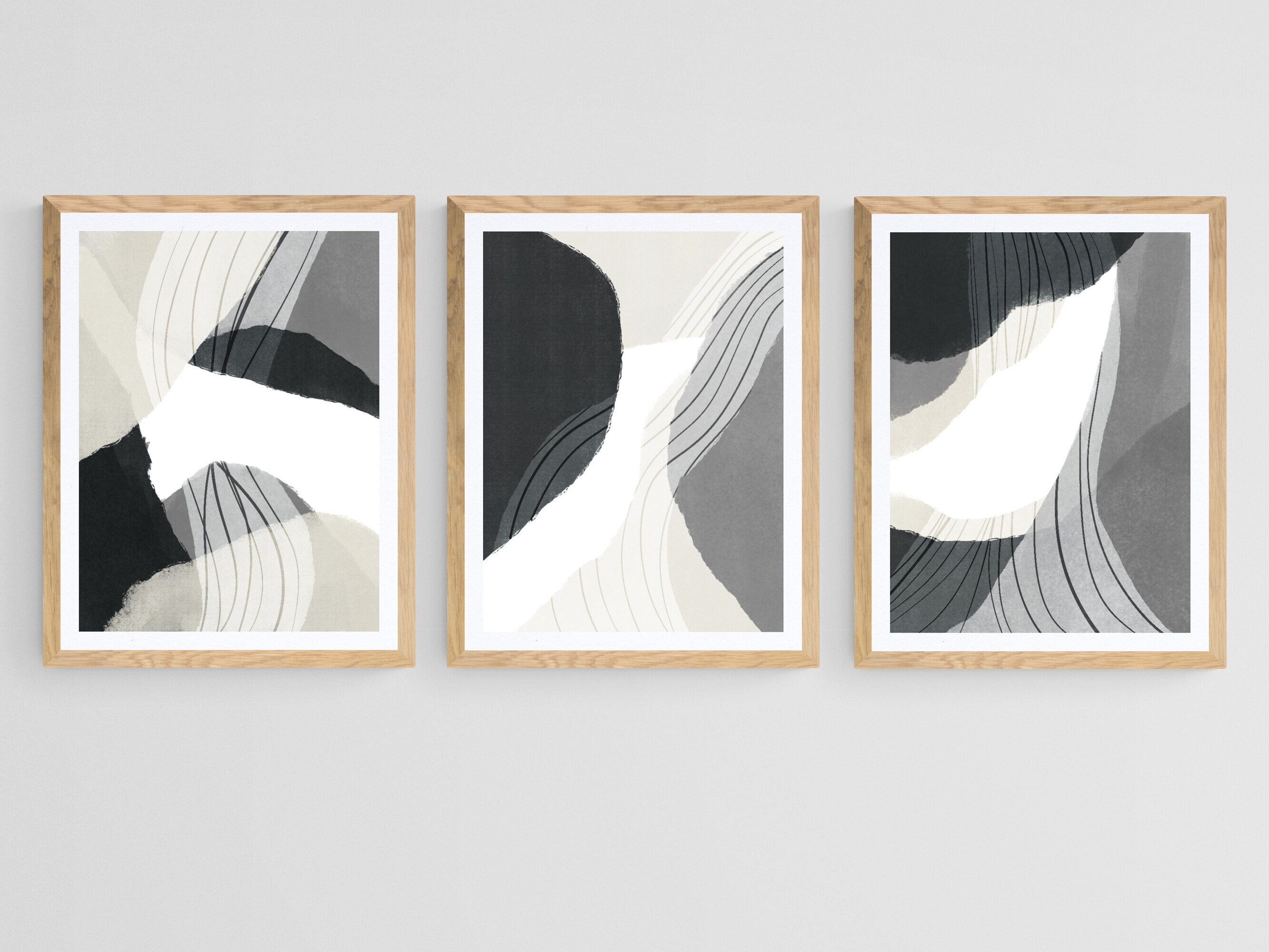 Abstract Minimalist Wall Art Set of 3 Downloadable Prints, Simple ...