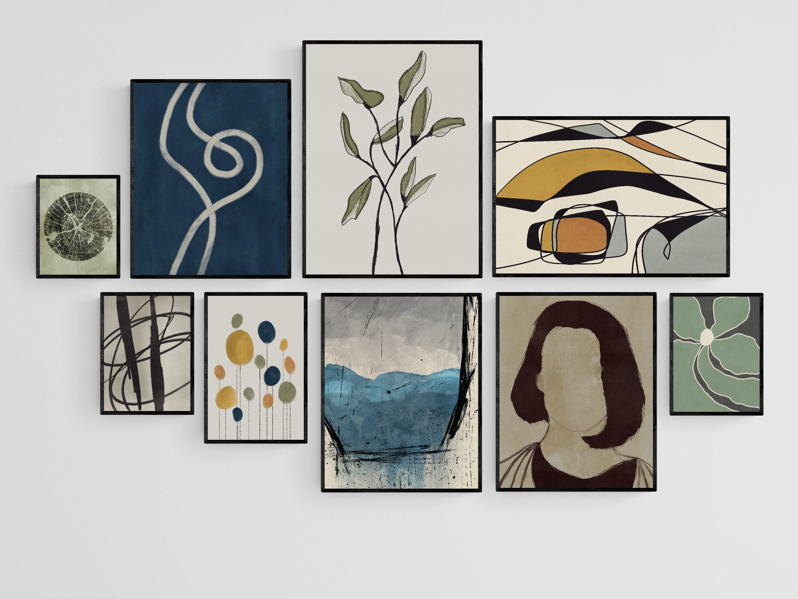 Set of 9 Abstract - Etsy