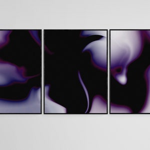 Dark Aura Poster Set, Triptych Wall Art, Set of 3 Abstract Grainy Gradient Prints, 3 Piece Wall Art, Abstract Black Hole, Printable Wall Art