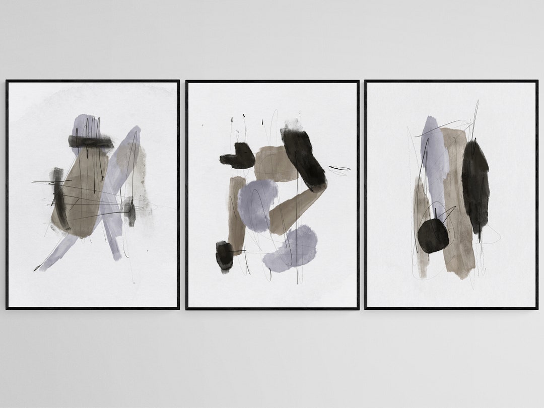 Simple Modern Greige Abstract Gallery Wall Art Set of 3, Nordic Prints ...