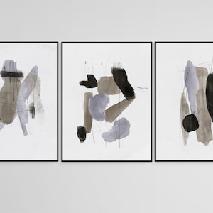 Simple Modern Greige Abstract Gallery Wall Art Set of 3, Nordic Prints Neutral Abstract Art, Minimalist Brush Strokes, Printable Wall Art