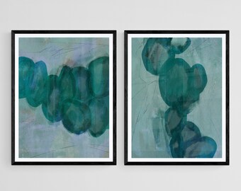 Moderno Verde Azul Acuarela Abstracta Impresión de Arte, Arte de Pared Descargable, Arte de Pared Minimalista, Pintura de Acuarela Arte Círculos Azul Verde