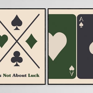 Poker Wandkunst 2er Set, Trendy Retro Minimalistische Poster herunterladbare Kunst, Not Luck Ace of Spades & Hearts Spielkarten Designs