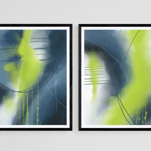 Contemporary Abstract Blue and Bright Yellow Wall Art Prints, Digital Abstract Art Painting, Abstract Art Poster, Digital Prints Wall Decor
