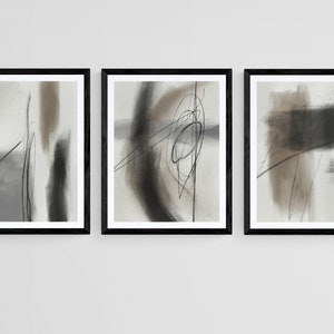 Minimal Brush Strokes Modern Greige Abstract Gallery Wall Art Set of 3, Nordic Prints Neutral Abstract Art, Modern Lines Art, Printable Art