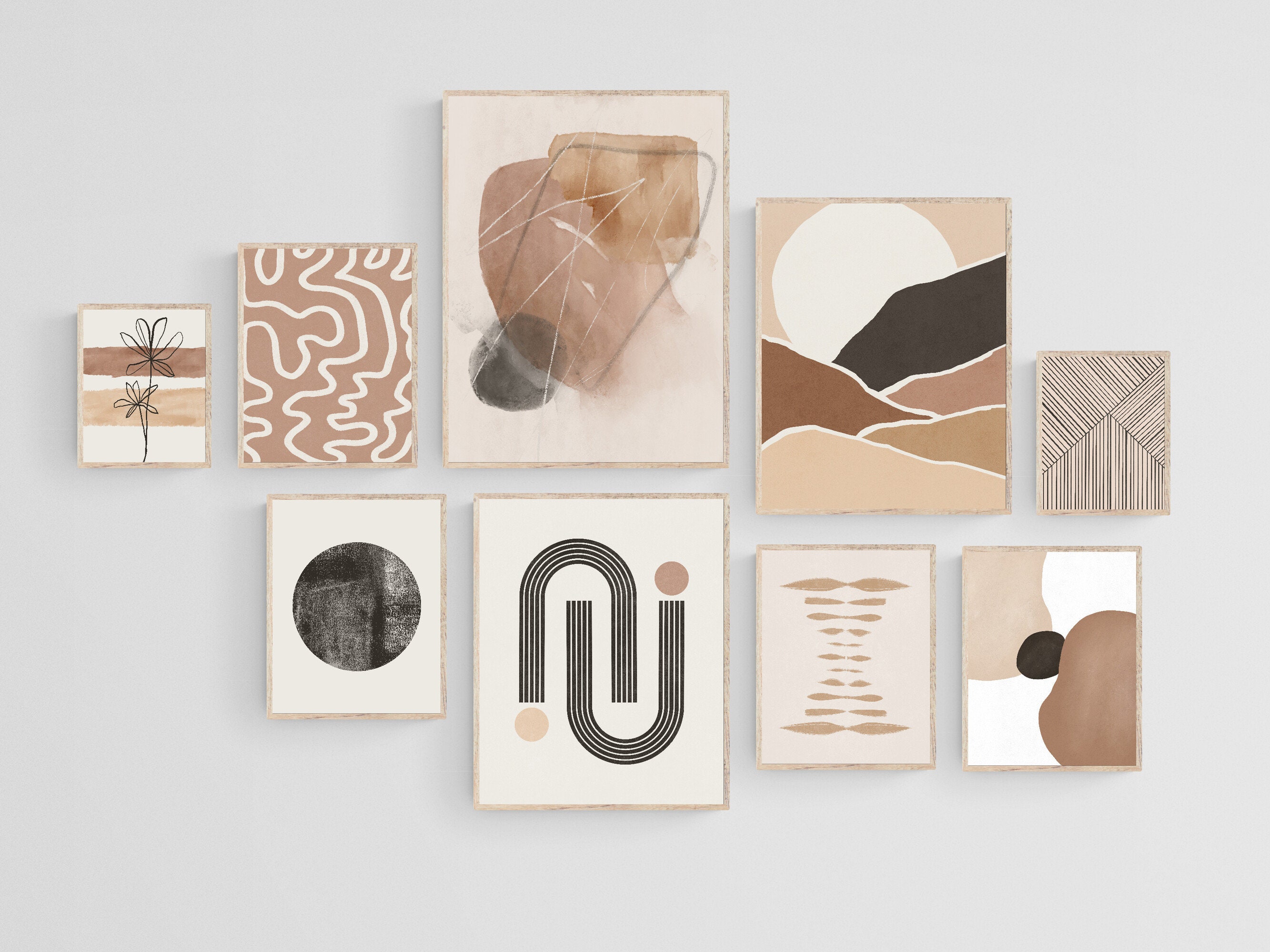 Boho Abstract Wall Art Bundle, Boho Gallery Wall Set of 9 Prints ...