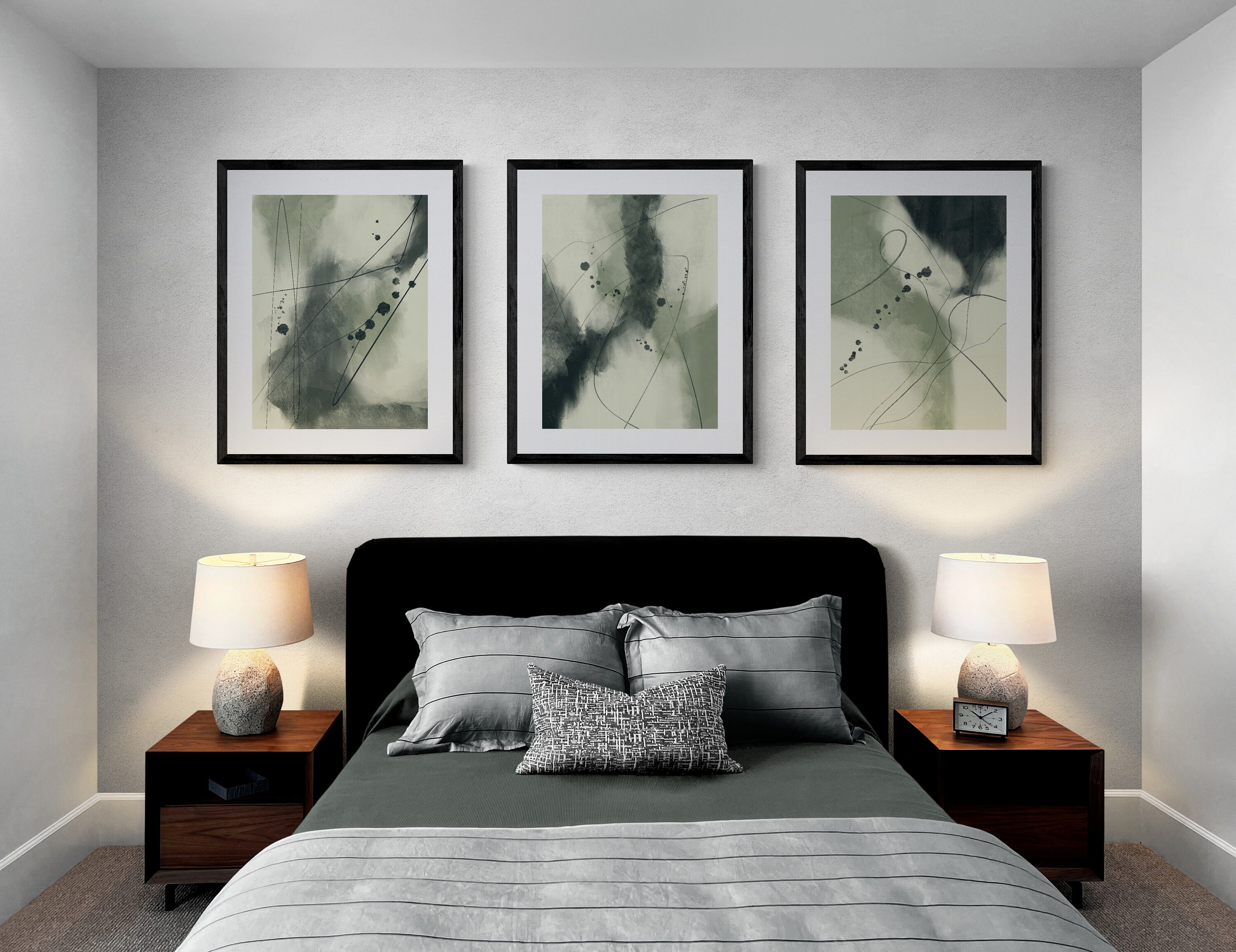 Green Abstract Art Prints Set of 3 Modern Abstract Art - Etsy