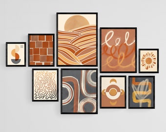 Boho Abstract Wall Art Gallery, Set of 9 Prints, Bohemian Decor Wall Art Prints, Boho Gallery Wall Set, Simple Printable Wall Art, Printable