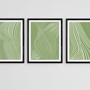 Minimalistische Linien Kunst, Schlichte grüne Kunstdrucke, 3er Set druckbare Kunst, abstrakte Linienkunst, moderne Linienzeichnung, Minimalistisches Poster Set