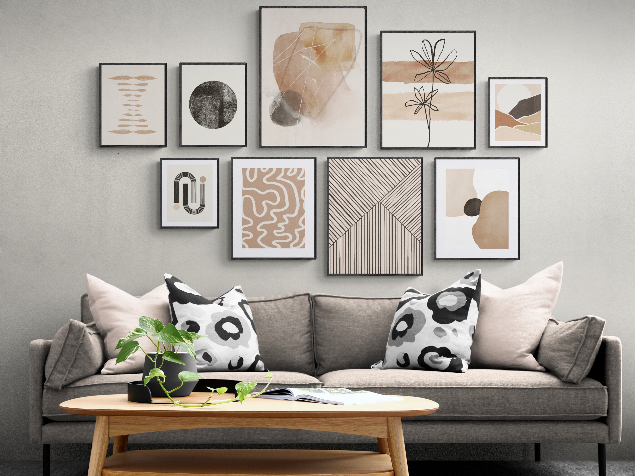 Boho Abstract Wall Art Bundle, Boho Gallery Wall Set of 9 Prints ...