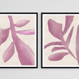 Blush Pink Abstract Watercolor Set, 2 Piece Art Prints, Abstract Botanical Shapes Art, Pink Wall Art Prints, Bedroom Art, Pink Home Decor