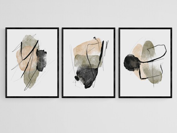 Minimalist Abstract Gallery Wall Art Poster Set of 3 Digital Prints, Sage Green Wall Art, Calming Wall Art, Minimalist Brush Stroke Prints