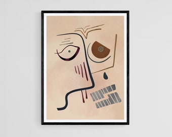 Modern Minimalist Abstract Face Wall Art, Neutral Prints, Boho Art, Digital Download, Modern Printable Wall Art