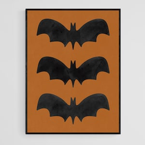 Bats Print, Halloween Wall Art, Black Bat Digital Print, Halloween Decor, Minimalist Poster, Printable Wall Art, Black Orange Poster