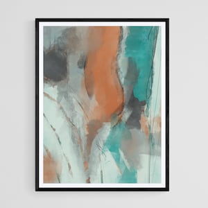 Modern Abstract Orange and Teal Digital Painting Wall Art, Printable Wall Art, Digital Art Print, Home Decor, Mid Century Modern Art, Poster