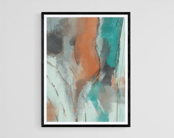 Modern Abstract Orange and Teal Digital Painting Wall Art, Printable Wall Art, Digital Art Print, Home Decor, Mid Century Modern Art, Poster