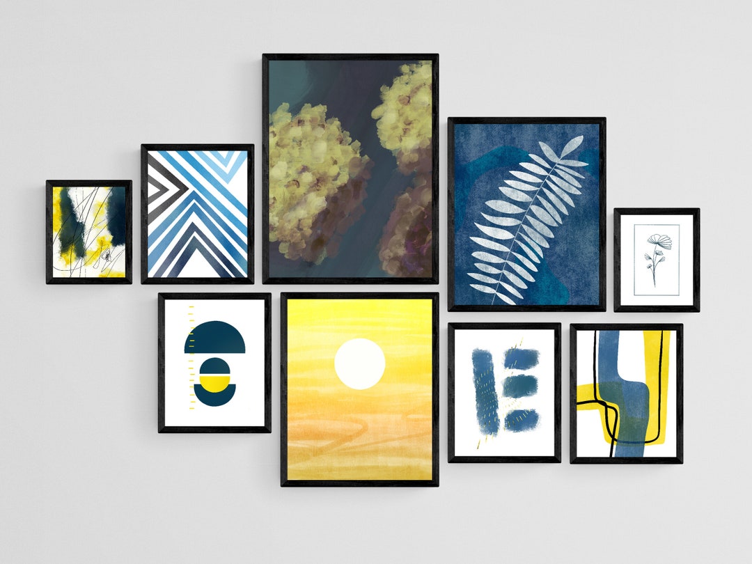 Abstract Bundle Modern Gallery Wall Art Set of 9 Prints Blue Etsy