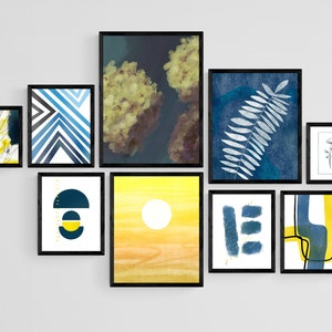 Abstract Bundle Modern Gallery Wall Art, Set of 9 Prints, Blue Yellow Art Print Bundle, Modern Home Decor, Simple Abstract Art Bundle