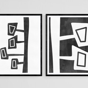 Modern Black and White Abstract Art, Set of 2 Wall Art Prints, Minimalistic Abstract Contemporary Modern Shapes Art, Modern Black Shapes Art